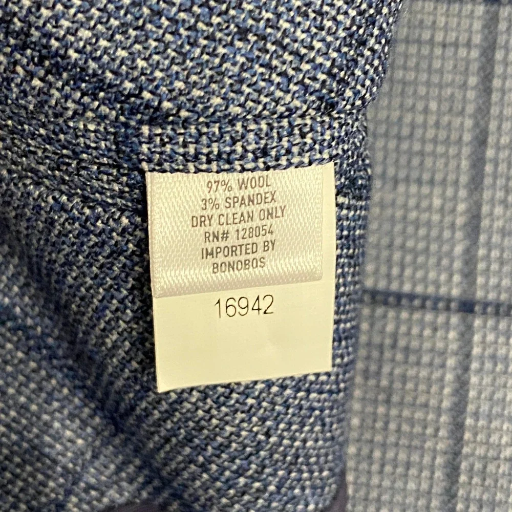 Bonobos Jetsetter Slim Fit 42R Blue Windowpane Plaid Stretch Wool Blazer
